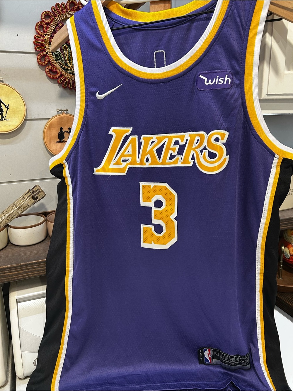 Nike Purple and Gold Statement Lakers #3 Davis NBA Basketball Jersey